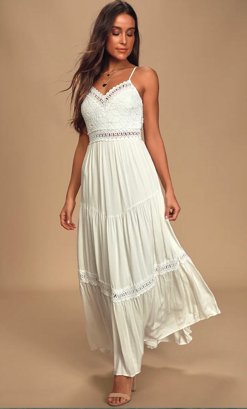 LULUS Jamille White Crocheted Lace Backless Maxi Dress Size S